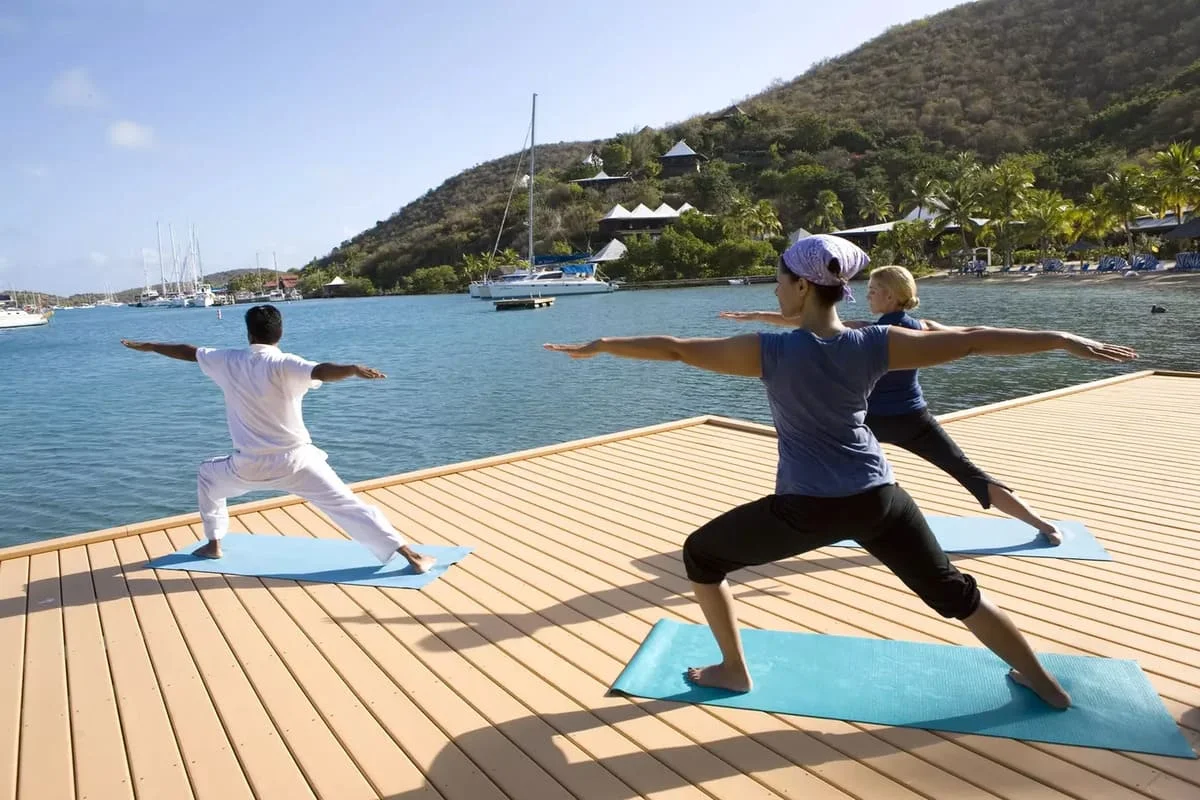 Yoga exercise aboard BVI wellness yacht charter