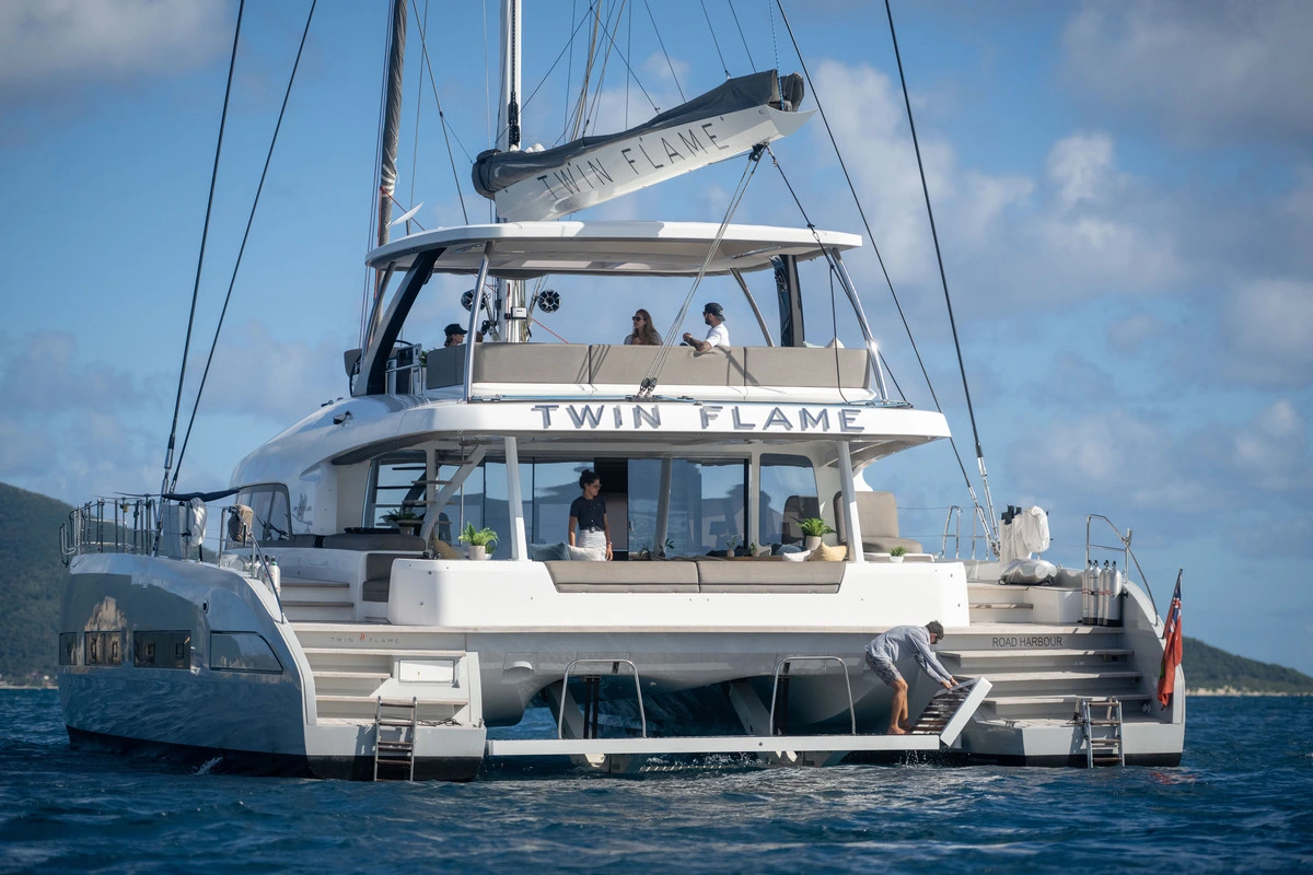 Front View of the Twin Flame 77, Lagoon 77 Catamaran