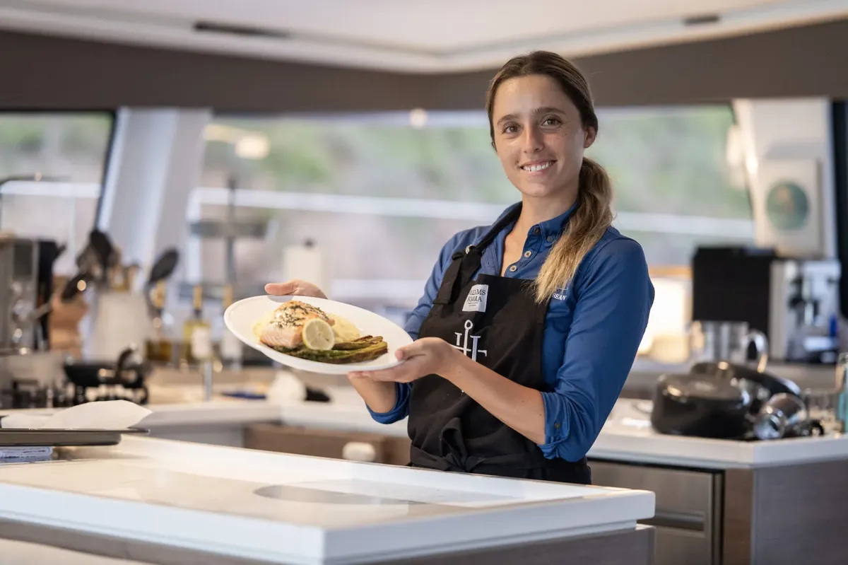 A private chef ready to serve meals for the guests - BVI inclusive charter