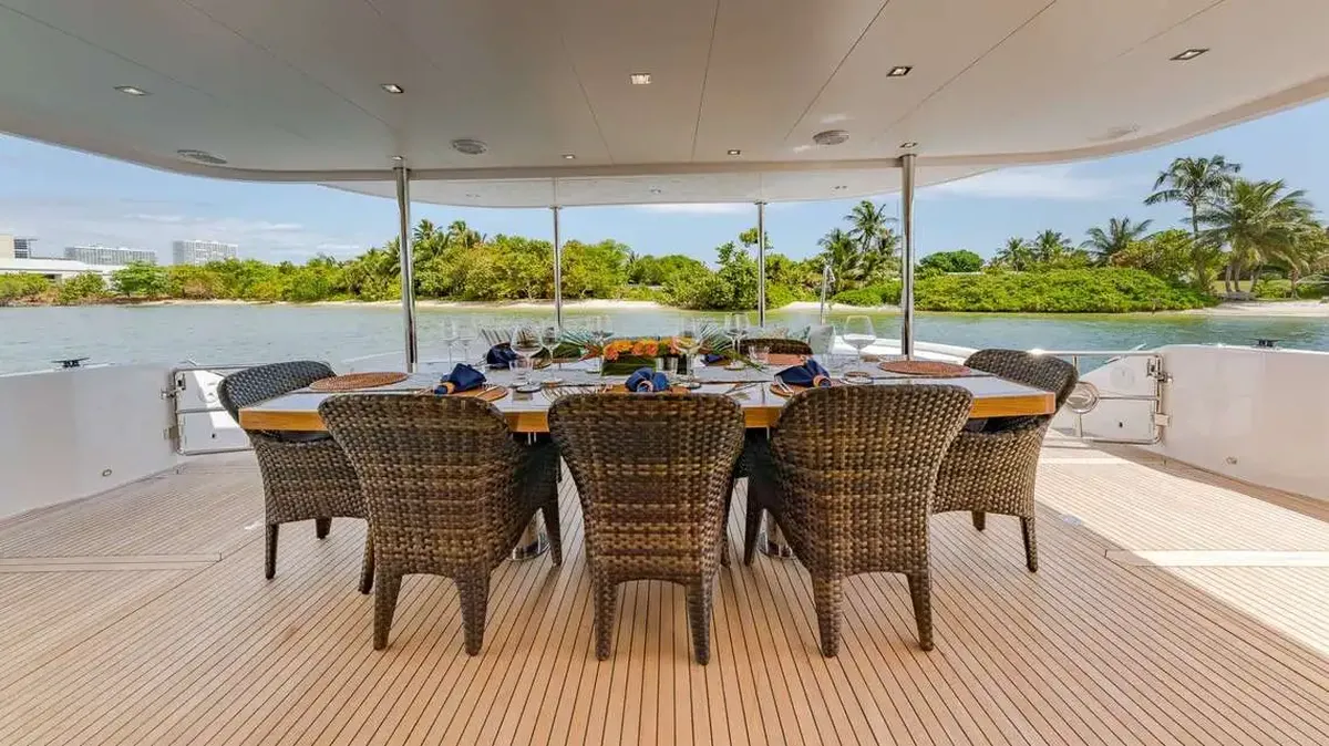 Dining area for large group - BVI Power Cat Charters