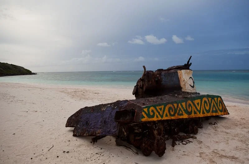 Old tank on Flamenco Beach