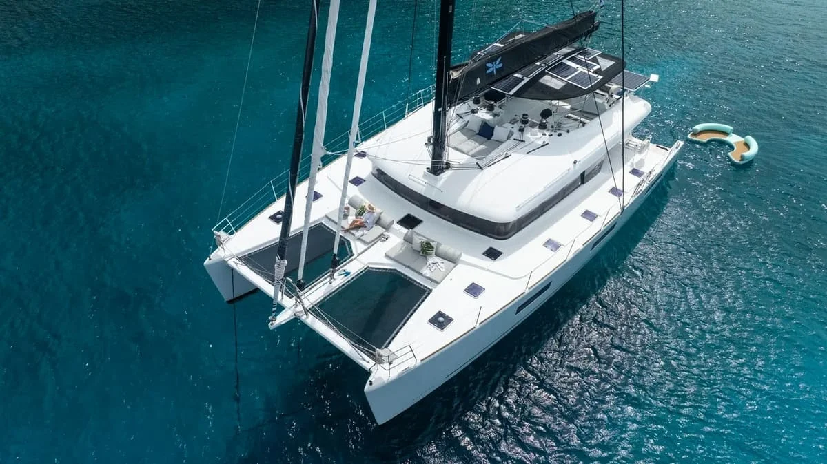 A closer look at a sailing catamaran's spacious deck 